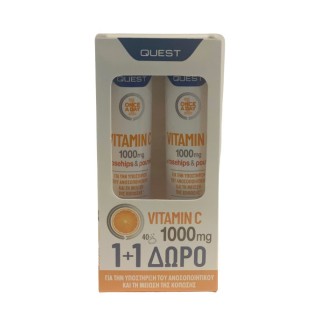 Quest Vitamin C With Rosehips & Rutin Βιταμίνη για Ενέργεια & Ανοσοποιητικό 1000mg Πορτοκάλι 40 αναβράζοντα δισκία